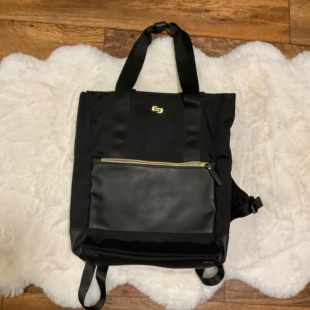 Solo New York Parker Hybrid Backpack Tote Black Gold Hardware Zipper Pockets